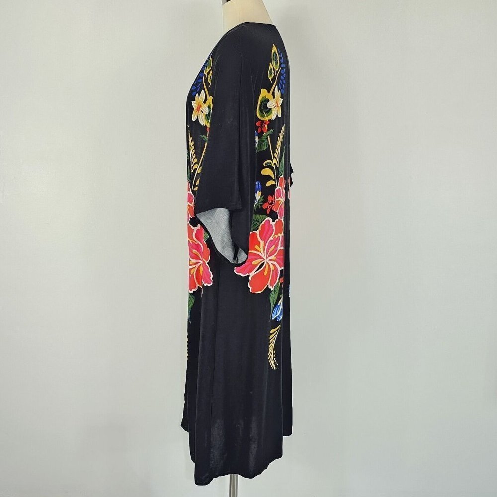 Flying Tomato Duster Womens Size Small Medium Maxi Kimono Black Floral Boho - Picture 4 of 11